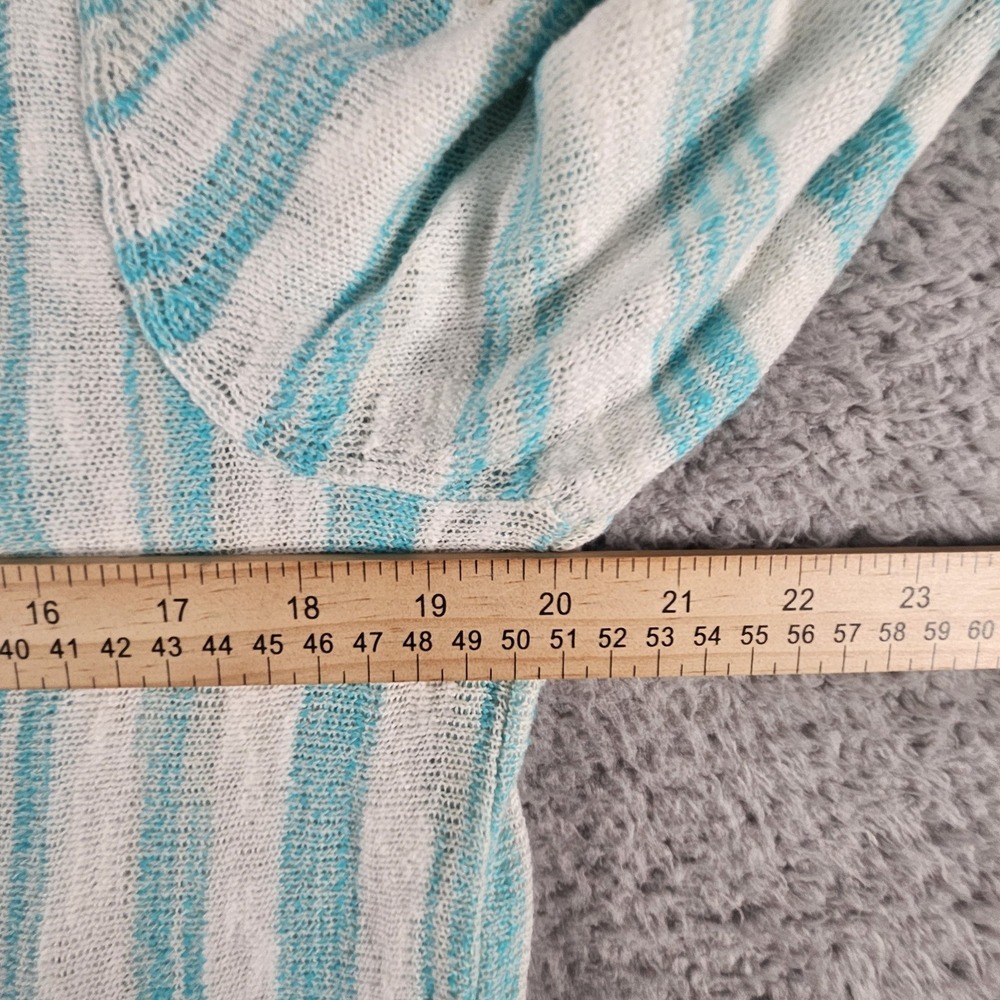 J.Jill Sweater Womens M Striped Open Knit Tassel V Neck Pockets Linen Swim Cover - Picture 11 of 12